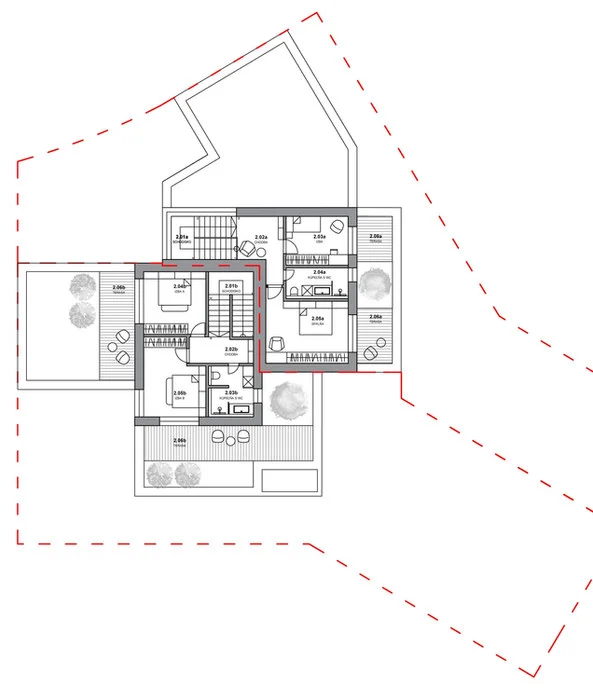 Villa Prešov · upper-floor plan